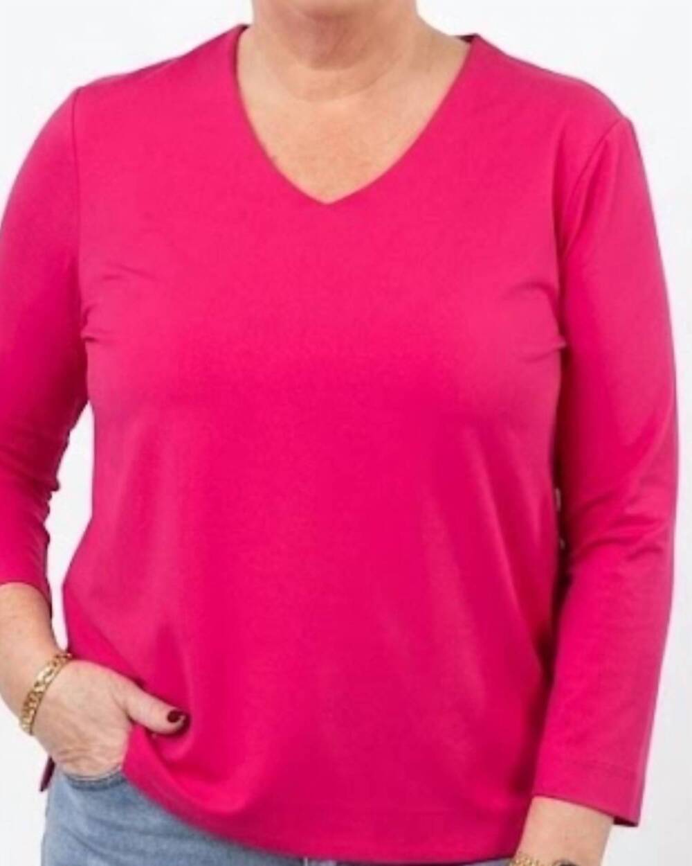 NEW MULTIPLES 3/4 sleeve v-neck top in candy pink